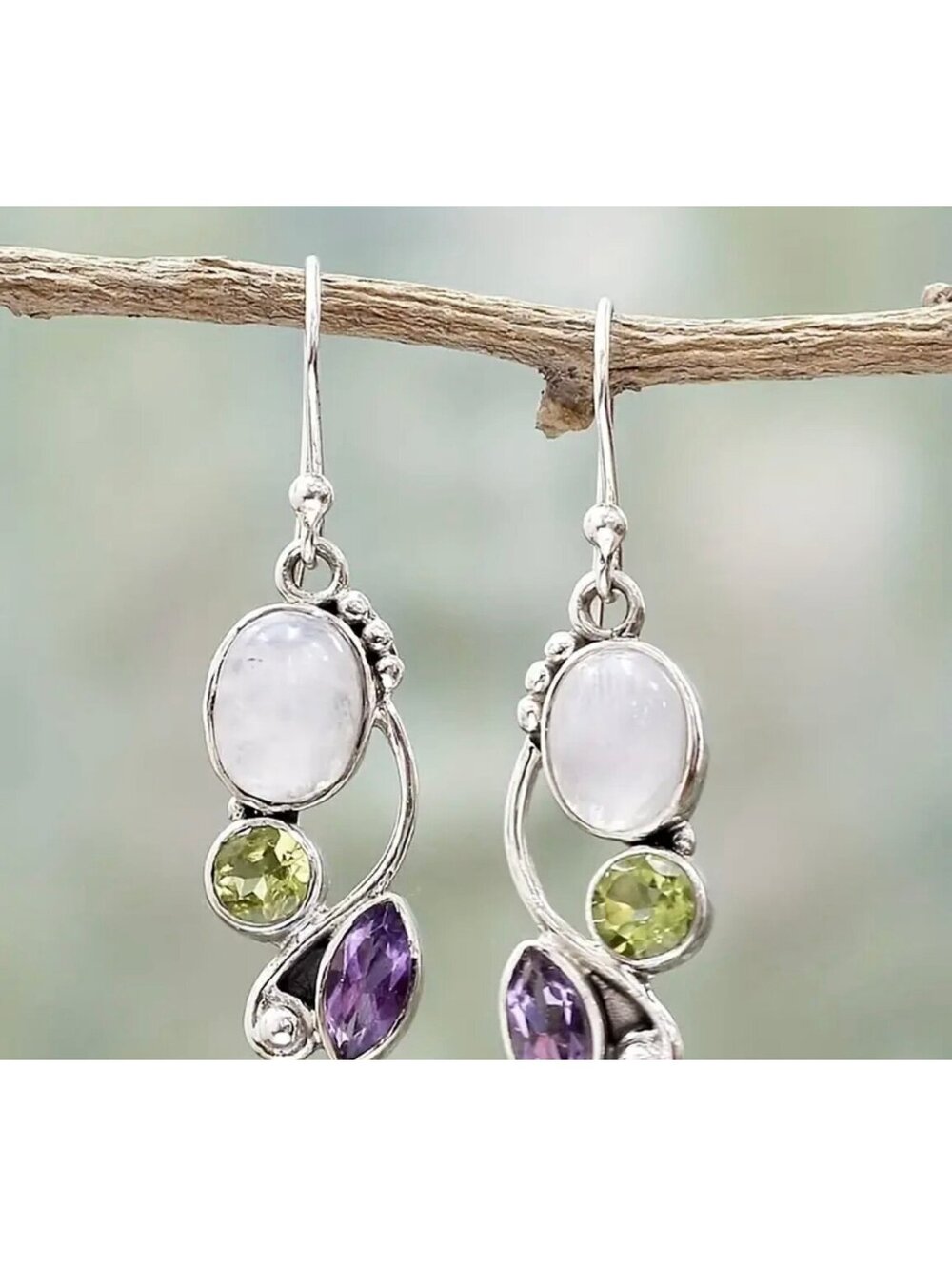New - 925S Silver - Vibrant Multicolor Zirconia Moonstone Drop Dangle Earrings